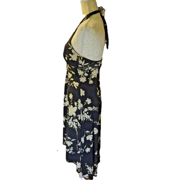 Speechless Medium Halter Style Black and Cream Tropical Dress Preloved - Picture 7 of 9